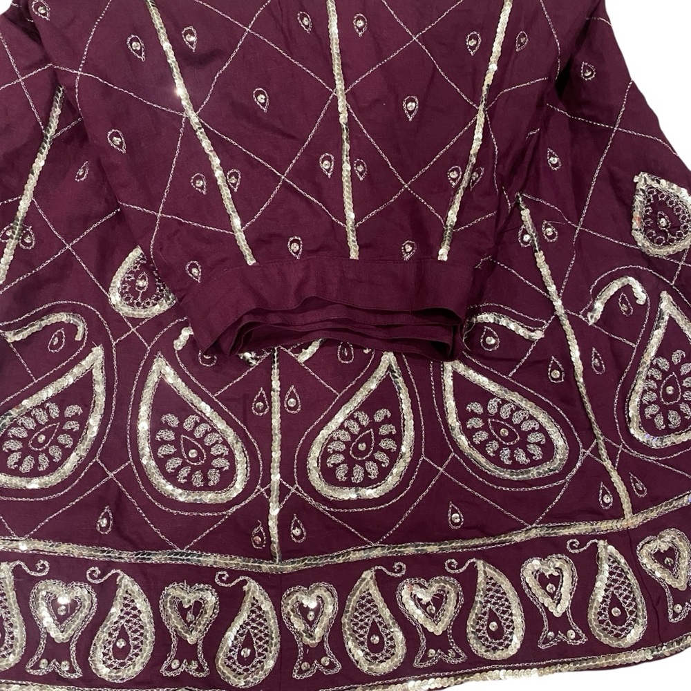 WD NY Purple Silver Sequin Paisley Circle Skirt Size 10